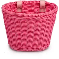 Mini Mandje kinderfiets loopfiets - gevlochten - kunststof rotan riet - verstelbare bandjes - roze