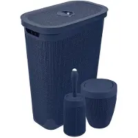 Addis Wasmand 40 liter - Toiletborstel met doseersysteem - Prullenbak met swingdeksel - Set 'Hessian' - Donkerblauw