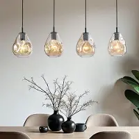 LumenXL Moderne glazen hanglamp zwart met amber glas, 4-lichts - Faliste