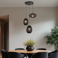 LumenXL 3-lichts japandi hanglamp met zwarte stoffen lampionnen - Fabrica