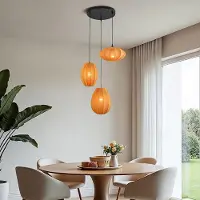 LumenXL 3-lichts japandi hanglamp met oranje stoffen lampionnen - Fabrica