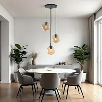LumenXL Design hanglamp zwart met 3D golvend amber glas, 3-lichts - Eflin