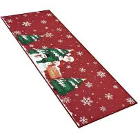 Happiq Kerst Deurmat - Voor voordeur en binnen/buiten - Antislip welkommat met kerstman en kerstboom - Rood - Maat: 40x80cm