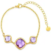 CO88 Collection 8CB-91415 – Armband Dames – Paarse Glasstenen – Goudkleurig – RVS – Verstelbaar – Cadeau voor Vrouwen