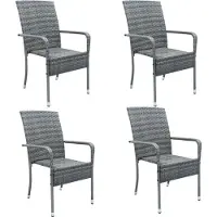 Juskys - Set Van 4 Tuinstoelen - Polyrotan - Grijs - Buitenstoelen - Stapelbaar - Verstelbare Pootjes - Max 160 Kg