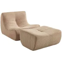 Sweeek Fauteuil 1 zits met voetenbank corduroy Donkerbeige