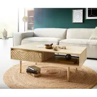 DELIFE Salontafel Budaya mango natuur 115x60 cm 2 laden 1 plank poot rond