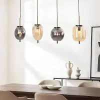 LumenXL 4-lichts hanglamp Delia met smoke- en licht amber glas en gouden accenten