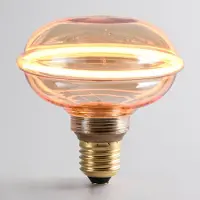 LumenXL 4W dimbare UFO filament lamp E27, Ø10 cm, 1800K, amber glas met horizontale ring