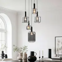 LumenXL Hanglamp Rustique 5-lichts met smoke glas en zwart armatuur