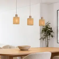 LumenXL 3-lichts hanglamp Carrizo in beige met geweven papiertouw