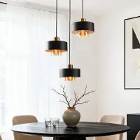 LumenXL 3-lichts hanglamp Ferra in zwart met amber glas en messing details