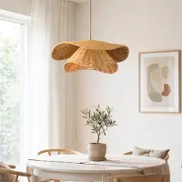 LumenXL Rotan hanglamp Arua met handgevlochten dubbele kap en gouden detail Ø50 cm