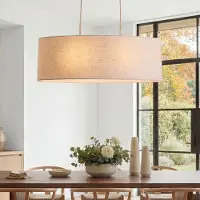 LumenXL Minimalistische hanglamp Lureva beige met linnen kap, 2-lichts