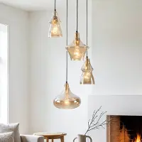 LumenXL Retro design hanglamp Calypso met vier amber glazen kappen