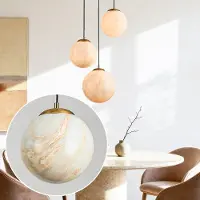 LumenXL Design hanglamp Tessra met marmerlook glas 3-lichts – messing goud