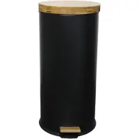 Core Pedaalemmer 30 Liter - Pedaalemmer - Prullenbak 30 Liter - Roestvrij staal Hout - Zwart - 30cm x 30cm x 63cm
