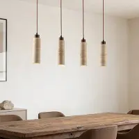 LumenXL 4-lichts hanglamp Oreno van travertin (natuursteen) en hout incl. Philips lichtbron
