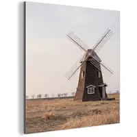 MuchoWow Aluminium schilderij 50x50 cm - Wanddecoratie metaal - Windmolens - Landschap - Veld - Metalen muurdecoratie woonkamer - Decoratie industrieel - Foto op dibond - Industriële accessoires slaapkamer