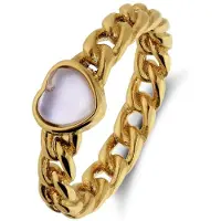 Lucardi Dames Stalen goldplated ring hart met kristal voor dames - Ring - Staal - Goudkleurig - 19 / 60 mm