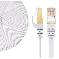 Elfcam Cat 7 platte kabel, netwerkkabel van 30 meter, wit, RJ45, S/FTP, 10 Gbit/s, 600 MHz, 100% koper, Ethernet LAN-kabel voor router, PC, console, glasvezel