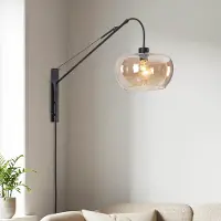 LumenXL Wandlamp Dasha - zwart met draaibare, uitschuifbare arm en amber glas