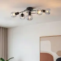 LumenXL Plafondlamp Globe 5-lichts met smoke glas