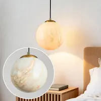 LumenXL 1-lichts hanglamp Tessra met marmerlook glas en messing goud