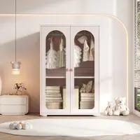 OKWISH Kledingkast – 2 Deuren Met Transparante Deurpanelen – Kinderkamer En Slaapkamer – MDF Babyroze – 80x50x120 Cm