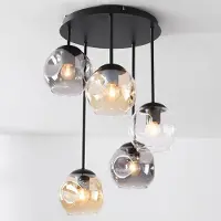 LumenXL Design plafondlamp Glo met 5 glazen bollen – smoke, amber en helder glas