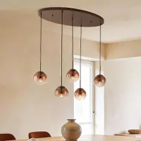 LumenXL Hanglamp Nira met bruin ombre-glazen bollen, 5-lichts