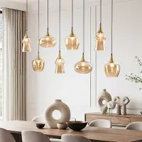 LumenXL Hanglamp Cael goud met amber glas in diverse vormen – 8-lichts