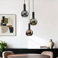 LumenXL Design hanglamp Imme met grijsblauw smoke-, groen- en koperglas – 3-lichts