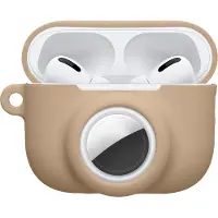 Kwmobile oordopjes case geschikt voor Apple Airpods Pro 3 hoesje - Oortjes cover met AirTag houder - In-ear koptelefoon hoes - Silicone in beige