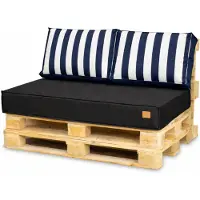 Blomster - Palletkussens 120x80 cm - Zwart met donkerblauwe strepen - 3-delige set - zitkussen en rugkussens voor tuin en balkon