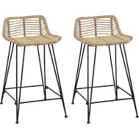 vidaXL Barkruk 2 st Naturel 44 x 45 x 76 cm Riet en Staal