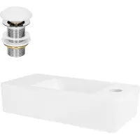 LuxeBath wastafel, opzetwastafel, rechthoekig, 40x18,5x10 cm, wit, van keramiek, met afvoergat aan de rechterkant, inclusief afvoerputje zonder overloop