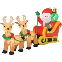 HOMCOM Opblaasbare Kerstman op Slee Polyester 240L x 57B x 112H cm Rood + Geel