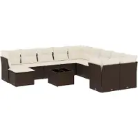 vidaXL 12-delige Loungeset met kussens poly rattan bruin