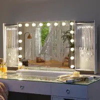 Vanitii GLOBAL Make-up Tafel – 8Lades – Driekleurige Verlichting – Moderne Stijl – 120 x 81 x 55 cm, WIT（Inclusief Spiegel）
