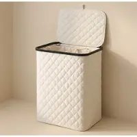 Mazazu Wasmand met Deksel - 100 Liter - Uitneembare Binnenzak - Bamboe Frame - Crème Wit - Opvouwbare Wasbox - 44x33x69 cm
