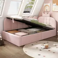 STILVORA Daybed 90x200 cm – Opbergruimte – Verwisselbare L-Vorm – Kinder- Of Logeerkamer – Fluweel – Zonder Matras – Roze