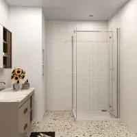 AICA hedendaags Douchecabine vouwdeur en vaste zijwand 6 mm NANO EasyClean veiligheidsglas B:80xD:70x185cm F-vorm 90 cm Stabilisatiestang con douchebak