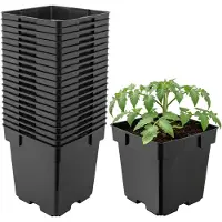Garronda Set van 20 vierkante kunststof kweekpotten met drainagegaten voor tuin (Zwart, 14 x 14 x 14 cm (2L)) GD-KW-S