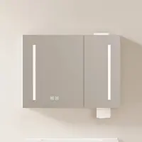 OKWISH Spiegelkast - Met LED-Verlichting En Opbergruimte - Voor Badkamer Woonkamer Slaapkamer - MDF Wit - 80 Cm