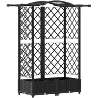 vidaXL Verhoogde plantenbak met klimrek en dak, zwart, 124 x 40 x 123 cm, PP
