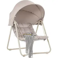 SoBuy OGS62-MI Schommelstoel met verstelbare parasol - Voor Binnen en Buiten - hangmat en Tuinstoel voor buiten - beige, 108 x 126 x 163 cm
