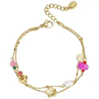 Yehwang Gouden Armband met Bedels en Parel – Dames Armband – Hartje & Bloem – Verstelbaar – Trendy Sieraad
