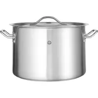 Hendi Kookpan met deksel - roestvast staal met sandwichbodem - 14 liter - 30 cm diameter x 20 cm hoog - mat zilverkleurig - voor alle warmtebronnen, inductie