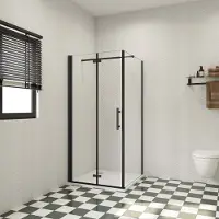 AICA 110x76x195cm douchecabine met inklapbare vouwdeur en vaste zijwand, 6mm helder EasyClean veiligheidsglas,mat zwarte aluminium frame, stabilisatiestang 73-120 cm